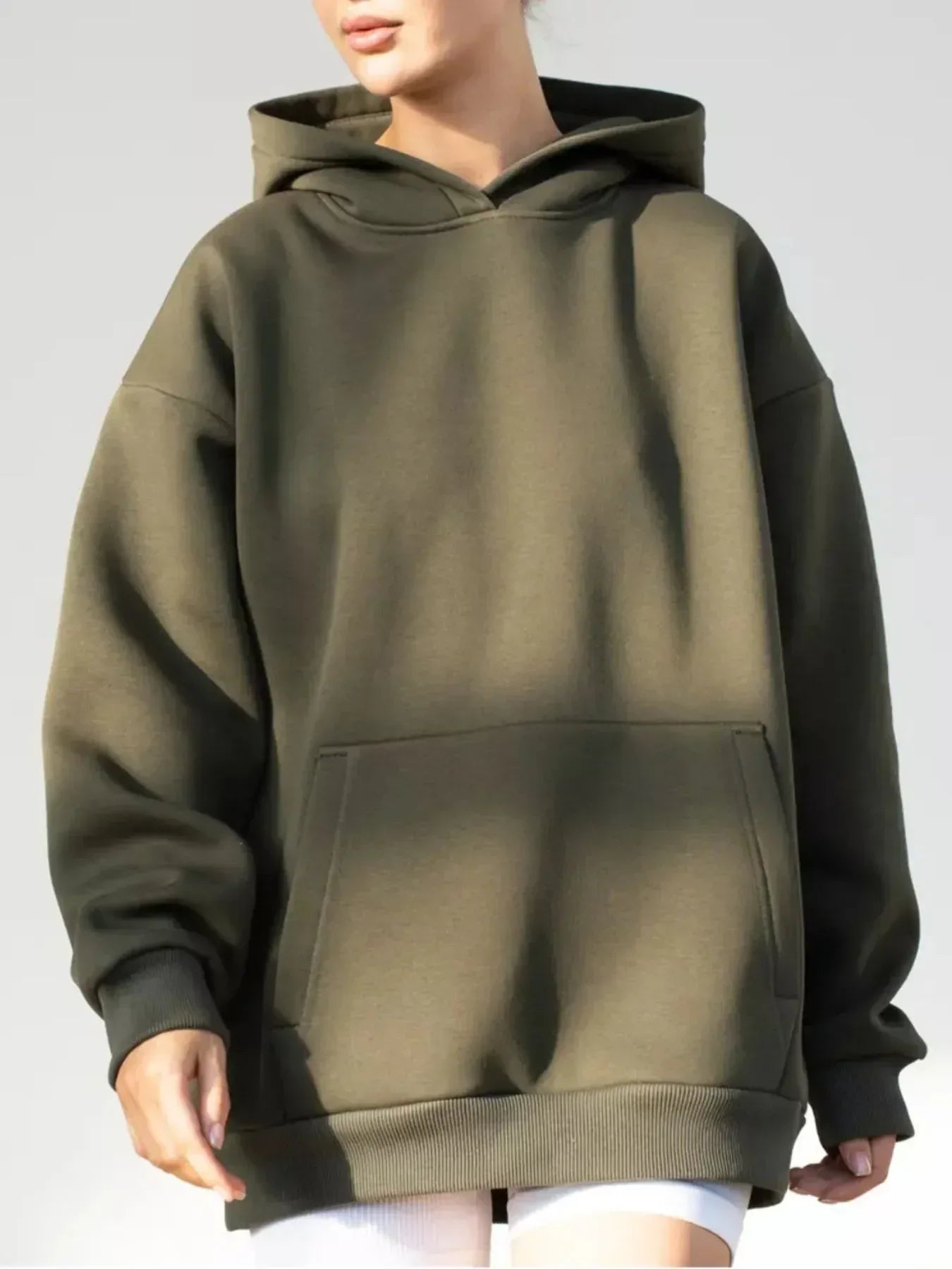 Kangaroo Pocket Long Sleeve Hoodie - DAVERRI FASHIONS