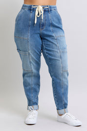 Judy Blue High Rise Cuffed Cargo Denim Jogger Cargo Jeans