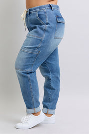 Judy Blue High Rise Cuffed Cargo Denim Jogger Cargo Jeans