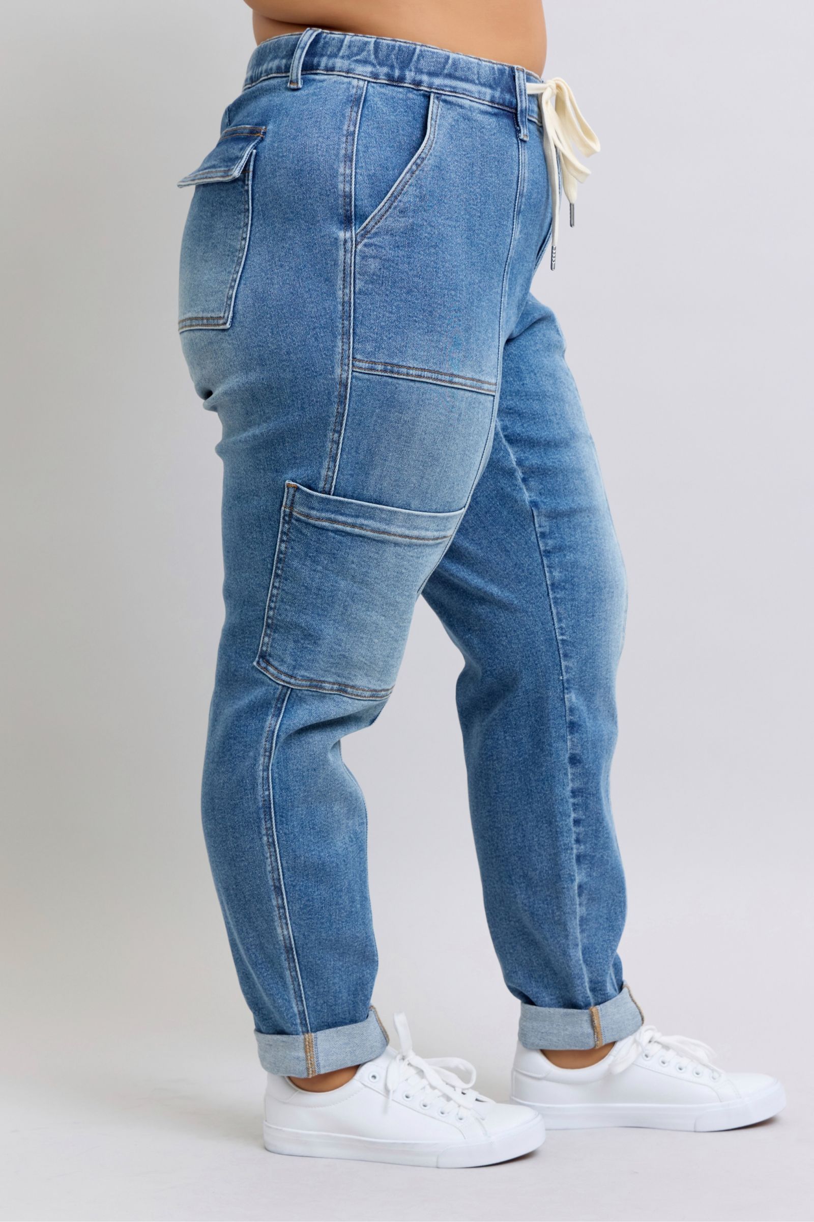 Judy Blue High Rise Cuffed Cargo Denim Jogger Cargo Jeans