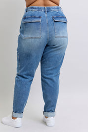 Judy Blue High Rise Cuffed Cargo Denim Jogger Cargo Jeans