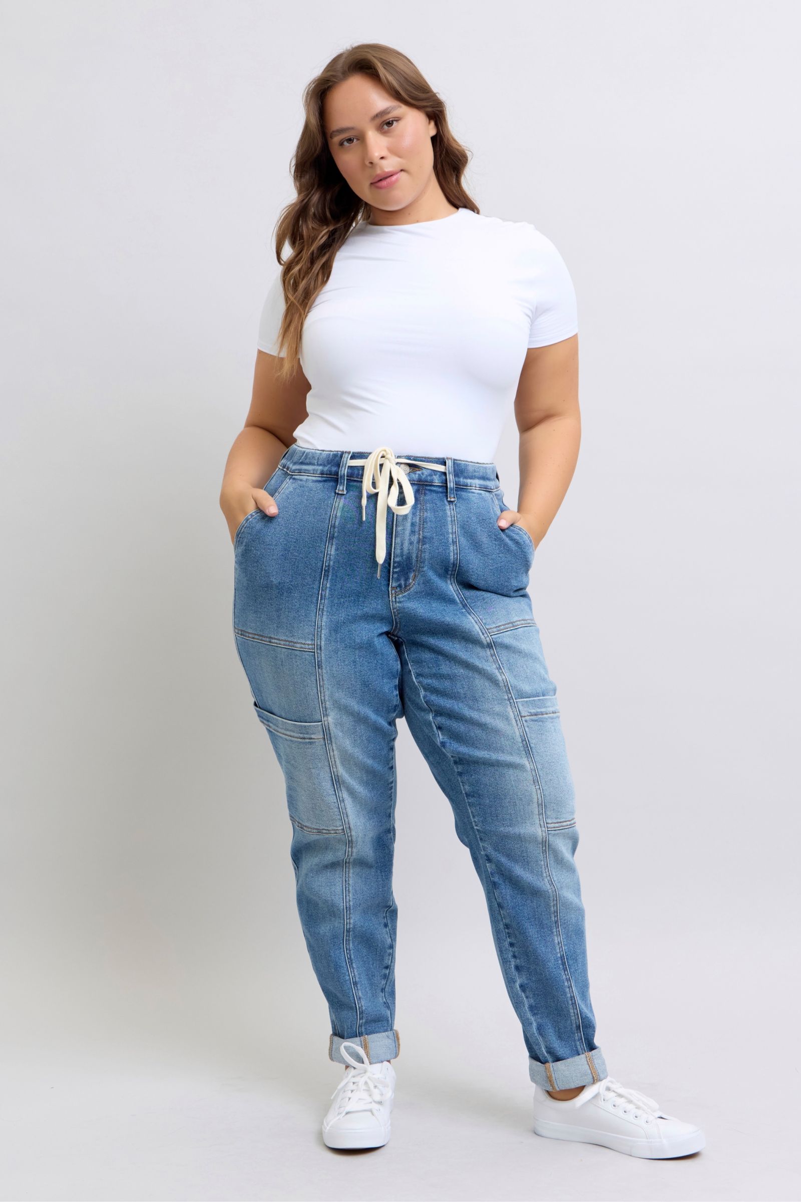 Judy Blue High Rise Cuffed Cargo Denim Jogger Cargo Jeans