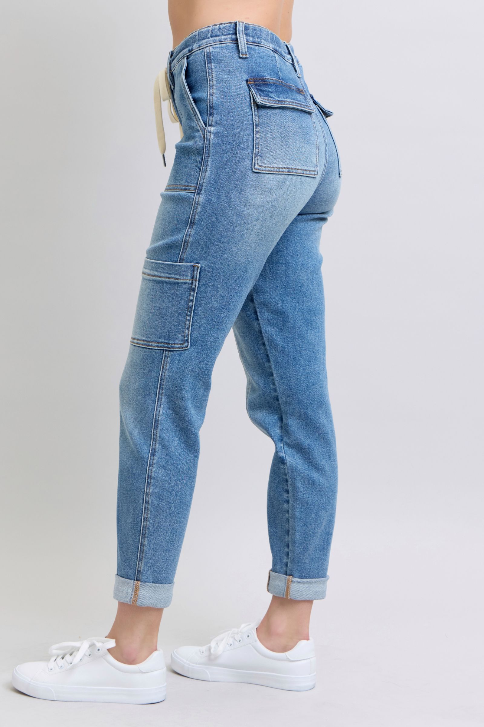 Judy Blue High Rise Cuffed Cargo Denim Jogger Cargo Jeans