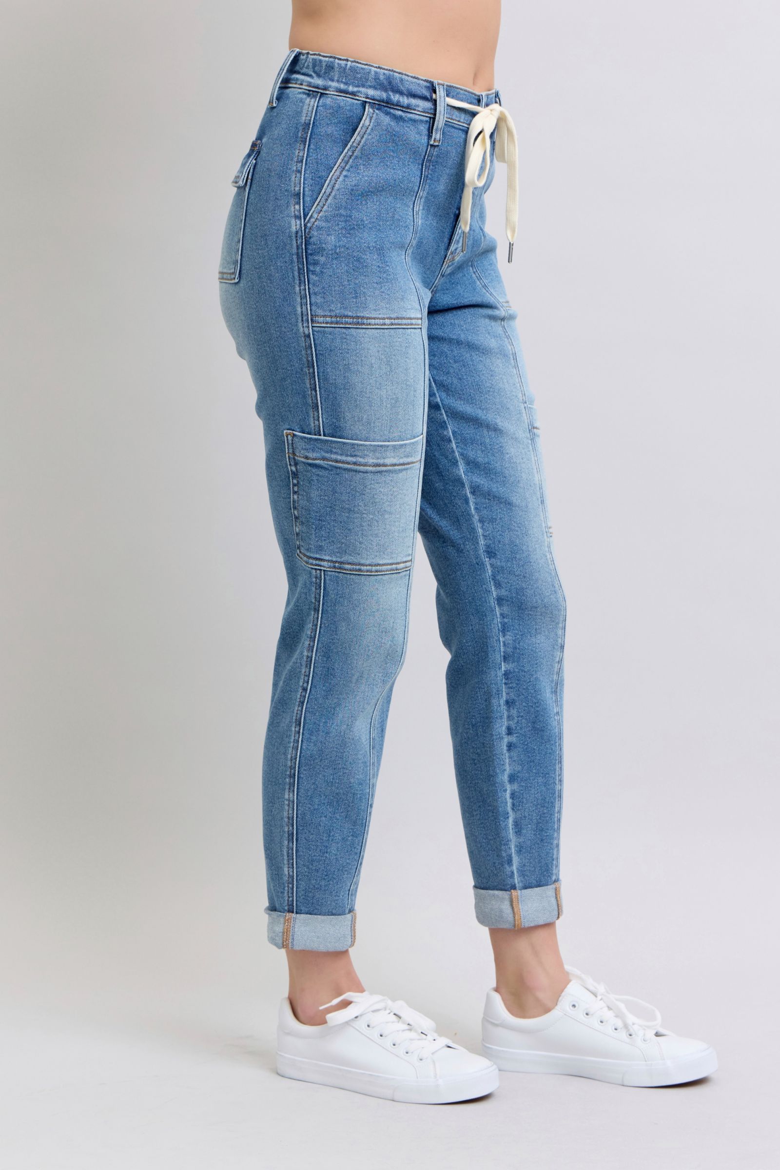 Judy Blue High Rise Cuffed Cargo Denim Jogger Cargo Jeans