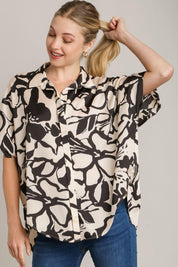 Umgee Full Size Two Tone Print Button Down Top with hidden Plackets | Tops Daverri Fashions