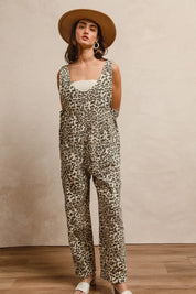 BiBi Leopard Print Adjustable Strap U Neck Jumpsuit | Daverri Fashions