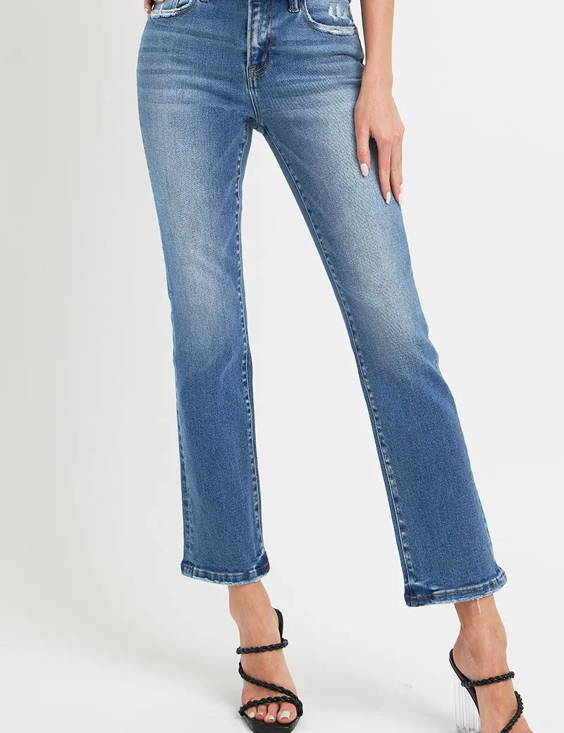 Dark RISEN Full Size Mid Rise Ankle Straight Jeans with Pockets | Daverri Fashions