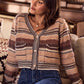 SO ME textured variegated multi color striped cardigan in earthy tones