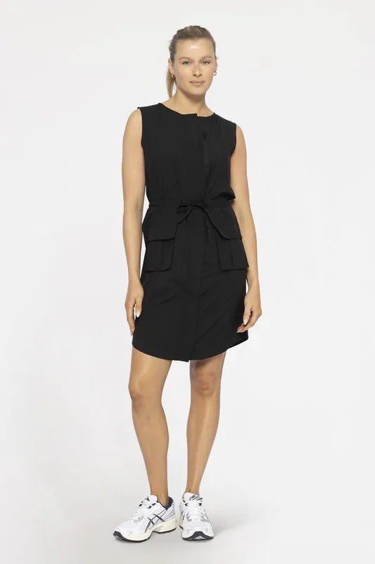 MONO B Versatile Drawstring Waist Tank Dress BLACK