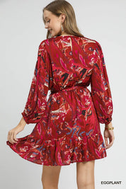 Umgee Ruffled Hem Printed Balloon Sleeve Dress | Mini Dresses Daverri Fashions
