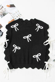 Bow Side Ties Scalloped Hem Cap Sleeve Sweater | Sweaters Daverri Fashions