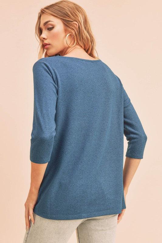 Aemi + Co Twist Front Round Neck 3/4 Sleeve T-Shirt | T-Shirts Daverri Fashions