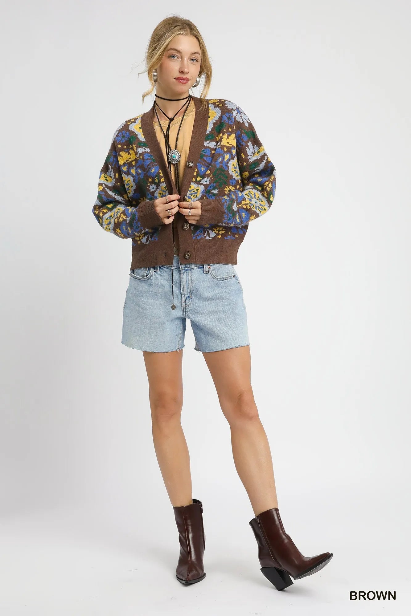 Umgee Floral Knit Button-Up Cardigan Cardigans