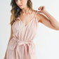 MABLE Washed Fabric Spaghetti Strap Waist Belted Jumpsuit Jumpsuits
