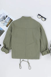 Drawstring Snap Down Dropped Shoulder Denim Jacket | Denim Jackets Daverri Fashions