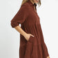 Umgee Tiered Corduroy Mini Dress with Balloon Sleeves - DAVERRI FASHIONS