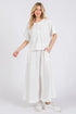 Ces Femme Half Button Half Sleeve Top and Pants Set White Outfit Sets