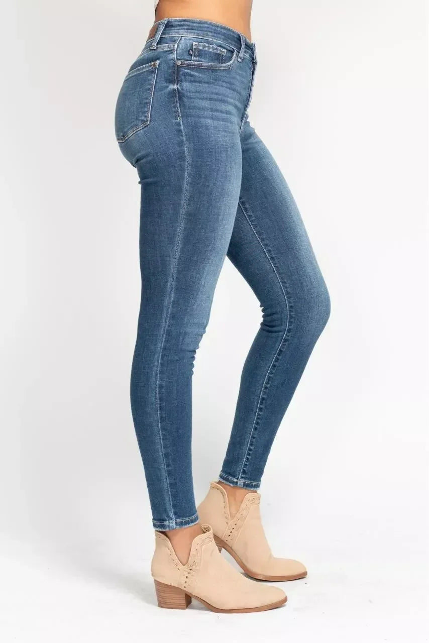 Judy Blue Full Size High Rise Button Fly Skinny Jeans Plus Size - DAVERRI FASHIONS