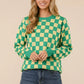 Green and cream checkered long-sleeve BiBi pattern sweater