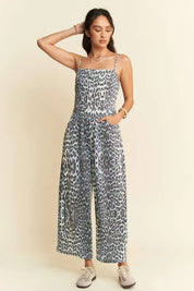 Davi & Dani Leopard Spaghetti Straps Wide Leg Jumpsuit | Jumpsuits Daverri Fashions