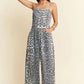 Davi & Dani Leopard Spaghetti Straps Wide Leg Jumpsuit Jumpsuits
