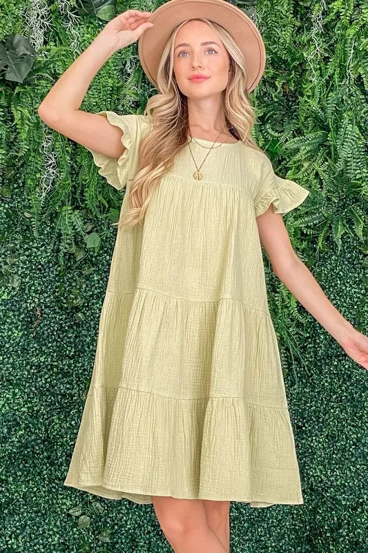 And The Why Cotton Gauze Baby Doll Casual Dress SAGE M