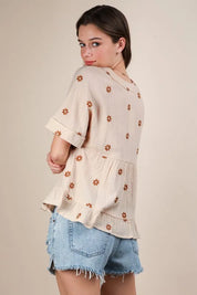VERY J Flower Embroidered Woven Blouse | Blouses Daverri Fashions