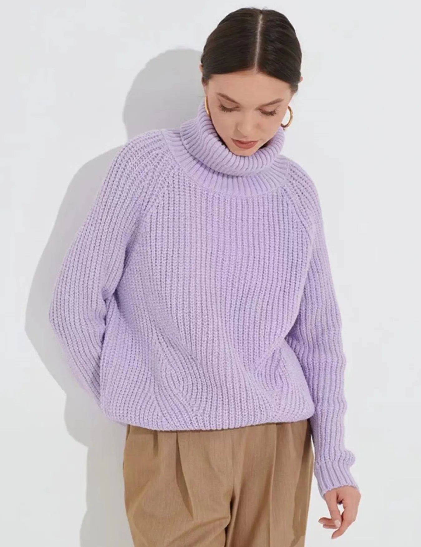 Light Purple Turtleneck Long Sleeve Sweater | Sweaters Daverri Fashions