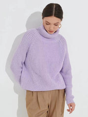 Light Purple Turtleneck Long Sleeve Sweater | Sweaters Daverri Fashions