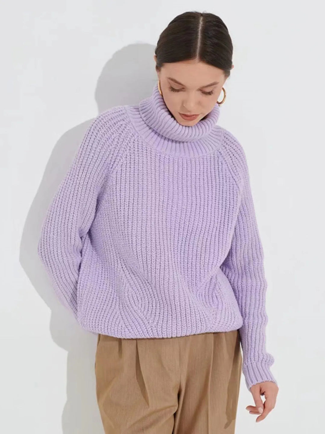 Light Purple Turtleneck Long Sleeve Sweater | Sweaters Daverri Fashions