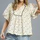 Umgee Bow Print Puff Sleeve Blouse - DAVERRI FASHIONS