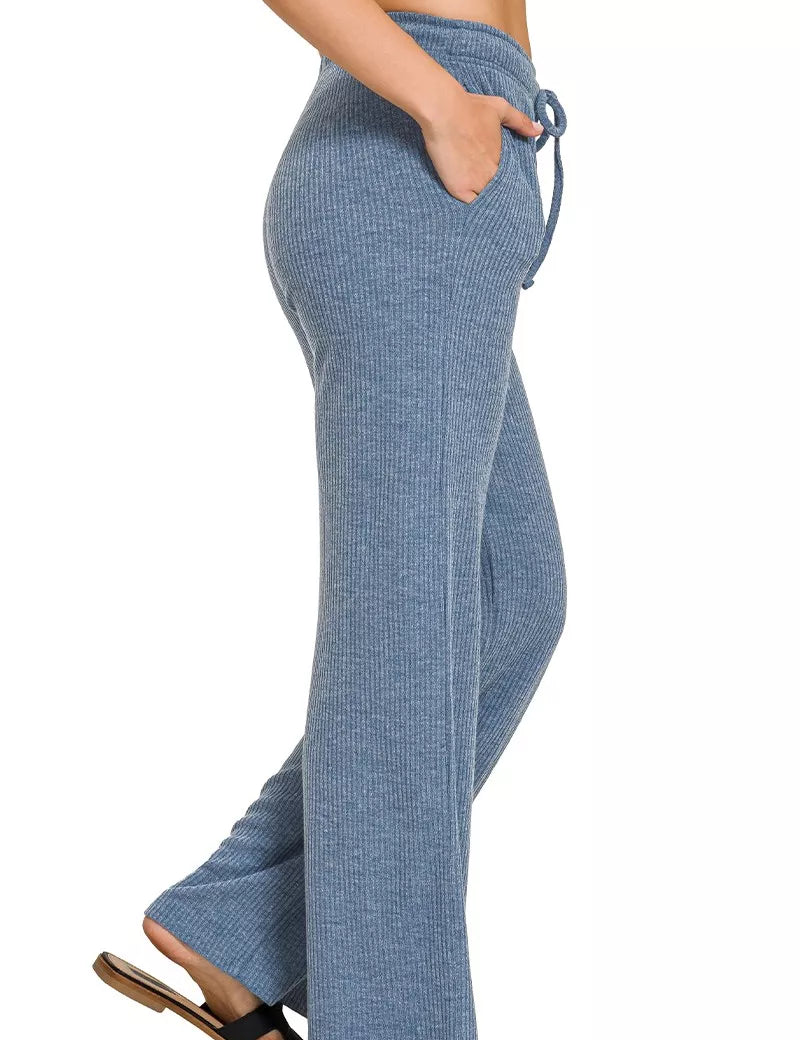 Ribbed Drawstring Lounge Pants Dusty Blue | Lounge Pants Daverri Fashions
