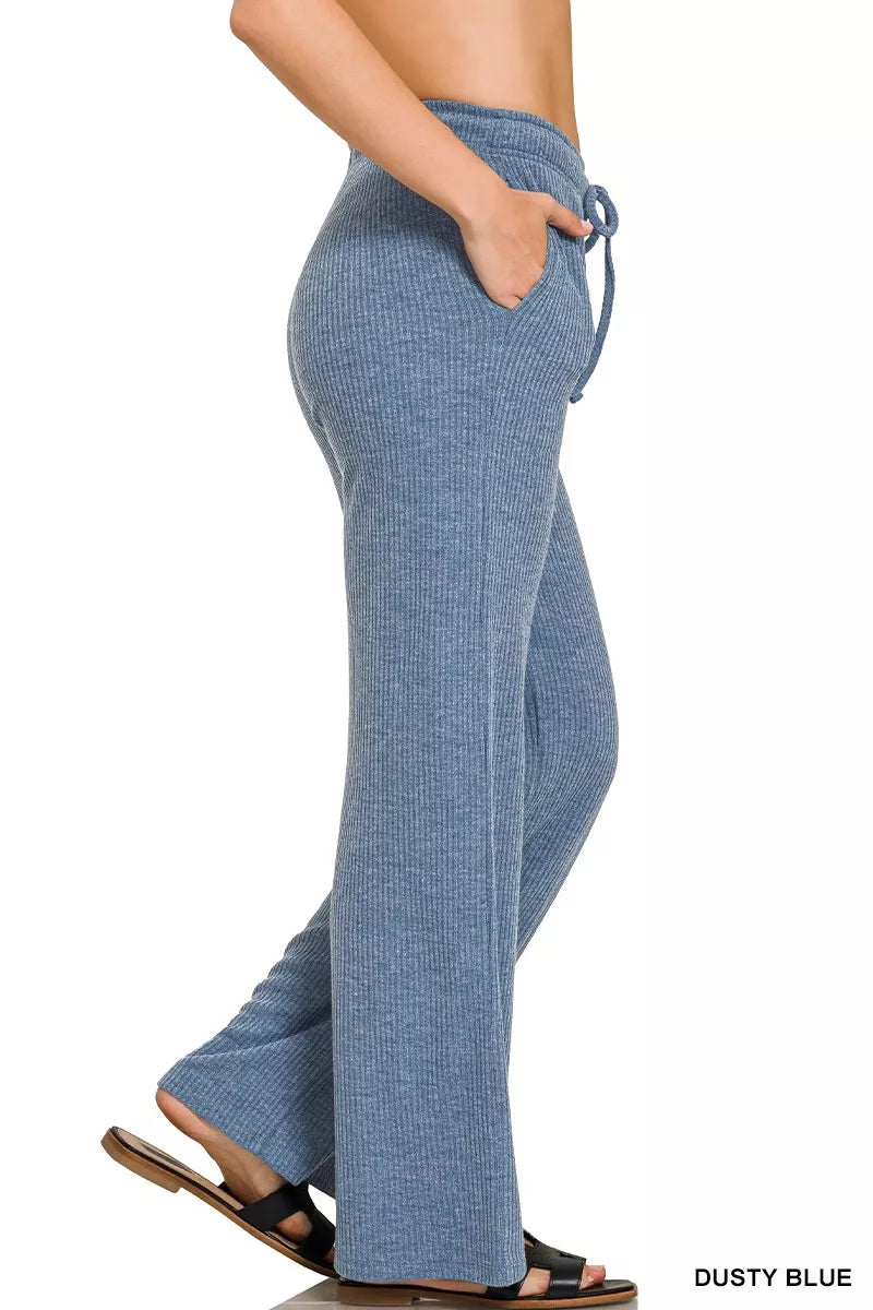 Ribbed Drawstring Lounge Pants Dusty Blue | Lounge Pants Daverri Fashions