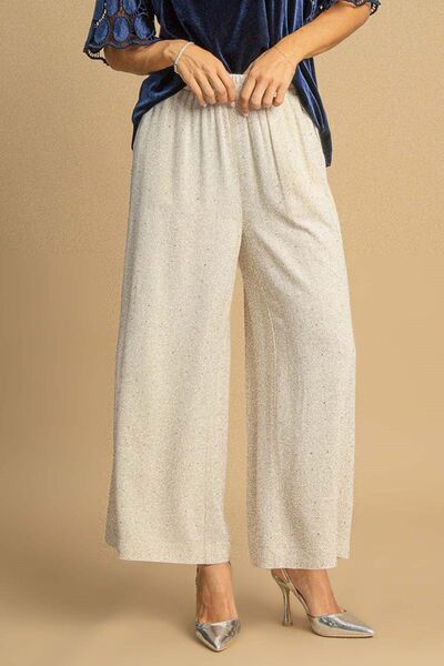 Umgee Full Size High Waisted Embellished Linen Pants Plus Size Pants