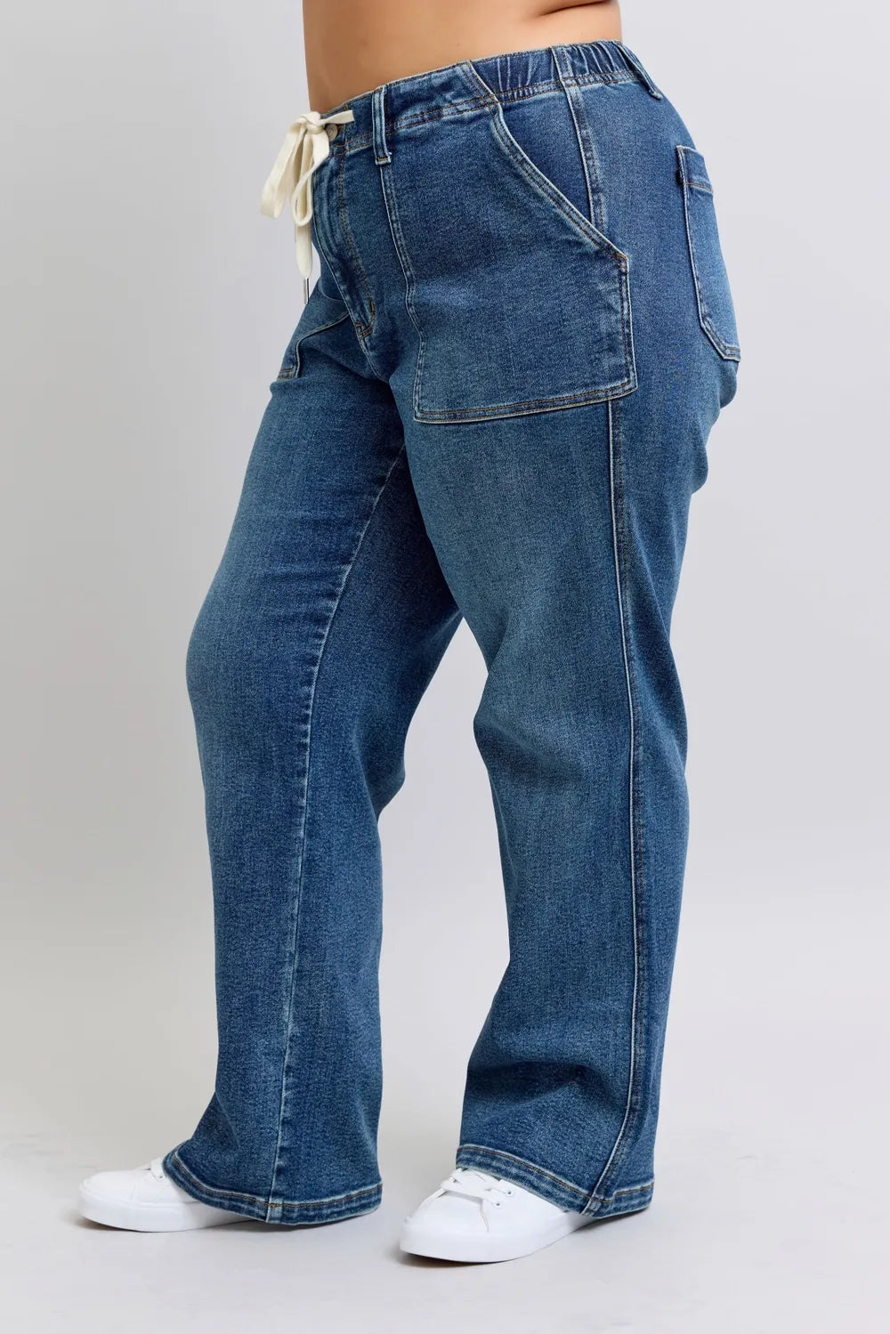 Judy Blue Plus Size High Waist Drawstring Wide Leg Jeans Jeans