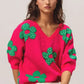 BiBi Pearl Beads Flowers Sweater Top - DAVERRI FASHIONS