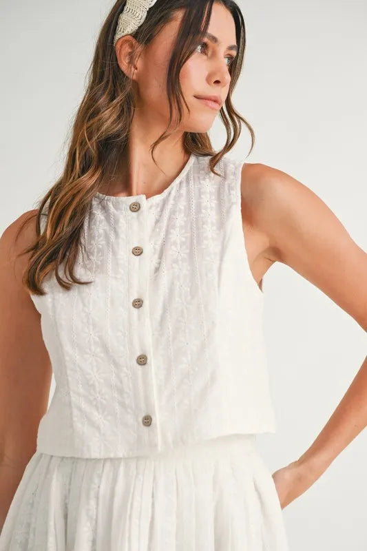 MABLE Eyelet Lace Top and Mini Skirt Set Outfit Sets