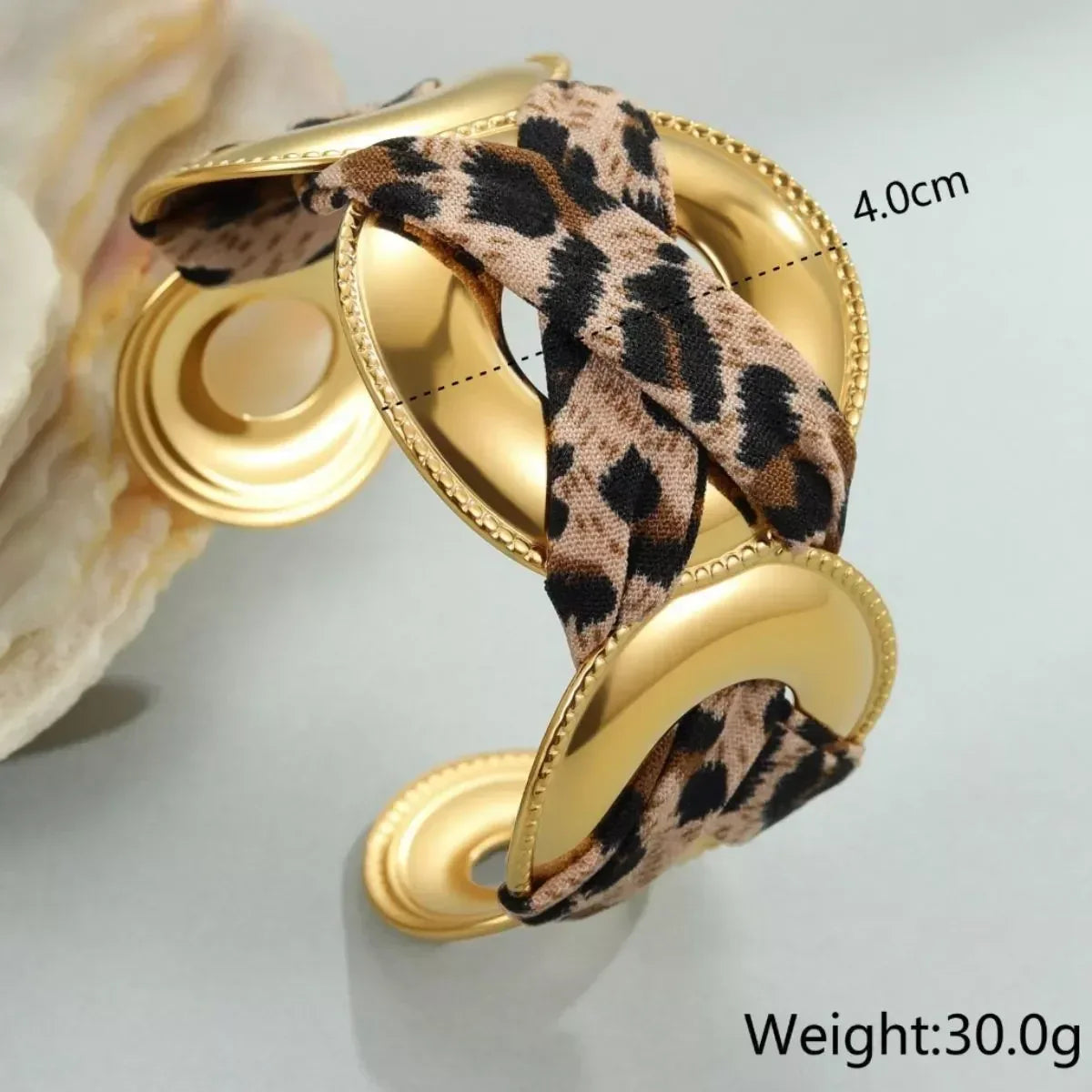 Leopard Ribbon 18K Gold-Plated Open Bracelet - DAVERRI FASHIONS