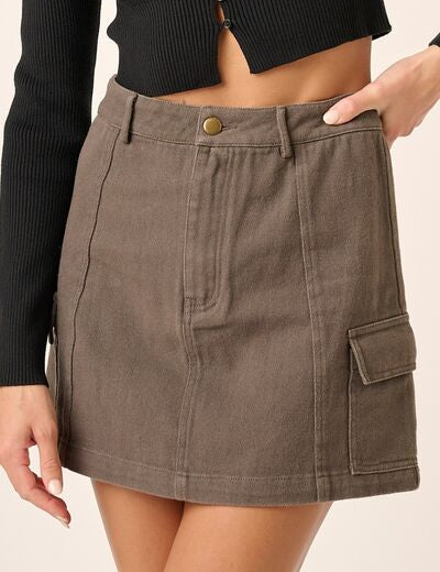 Mittoshop Cargo Mini Skirt with Side Pockets Coffee Brown Skirts