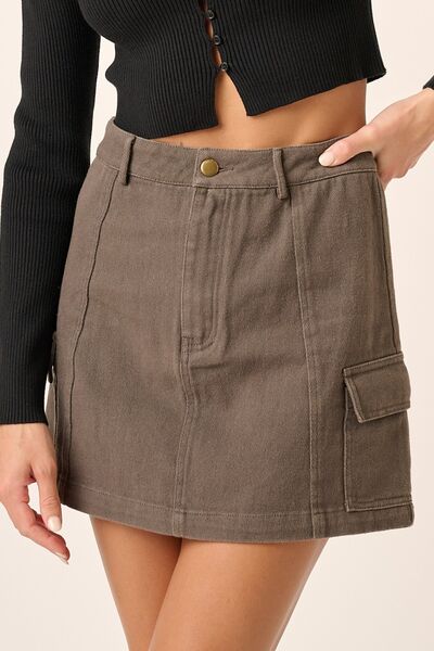 Mittoshop Cargo Mini Skirt with Side Pockets Coffee Brown Skirts