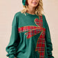 BiBi Plaid Ribbon Bow Detail Christmas Fleece Pullover - DAVERRI FASHIONS