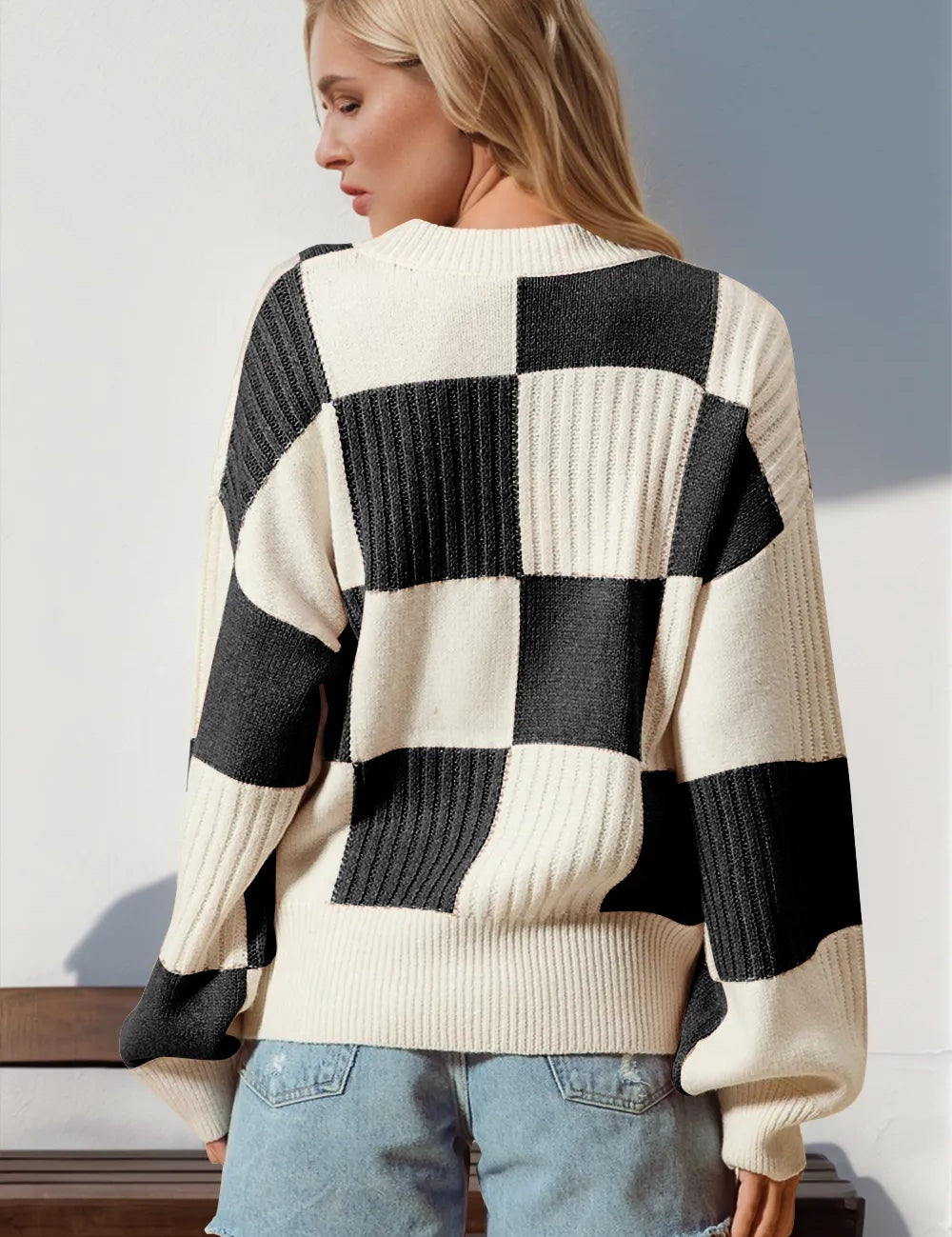 Double Take Full Size Checkered Dropped Shoulder Cardigan | Cardigans Daverri Fashions