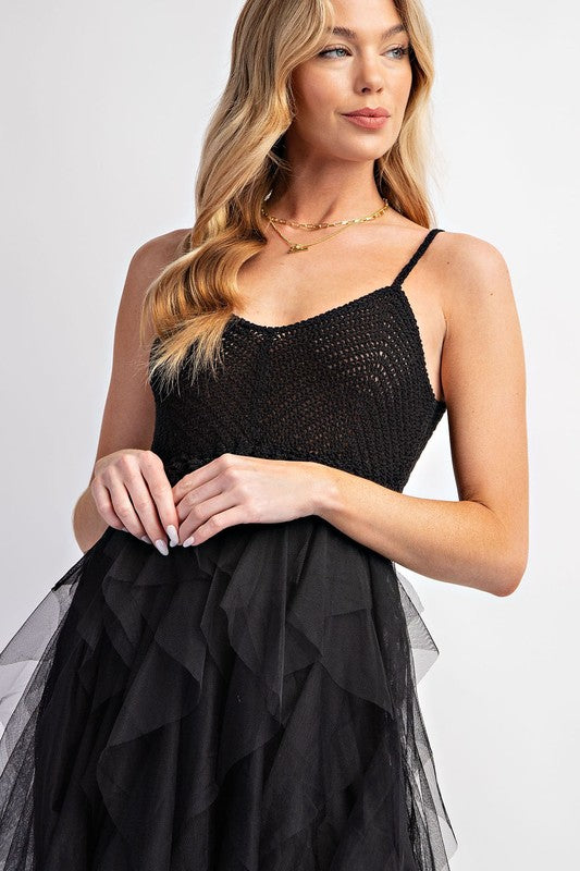 Lovely Tulle Midi Crochet Dress Midi Dresses