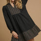 Umgee Polka Dot Plaid Trim Babydoll Dress Black