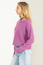 Cropped Hem Exposed Seam Sweater Tops