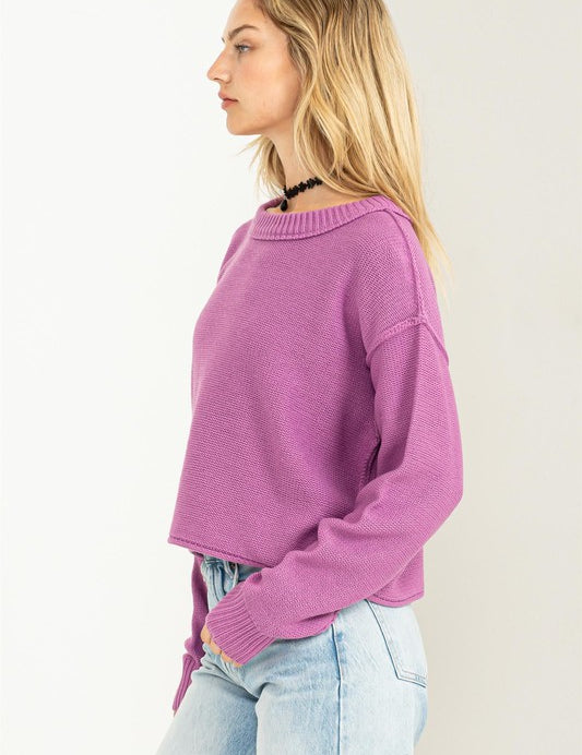 Cropped Hem Exposed Seam Sweater Tops