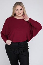 Zenana Plus Batwing Sleeve Knit Top-Casual Comfort Shirts & Tops