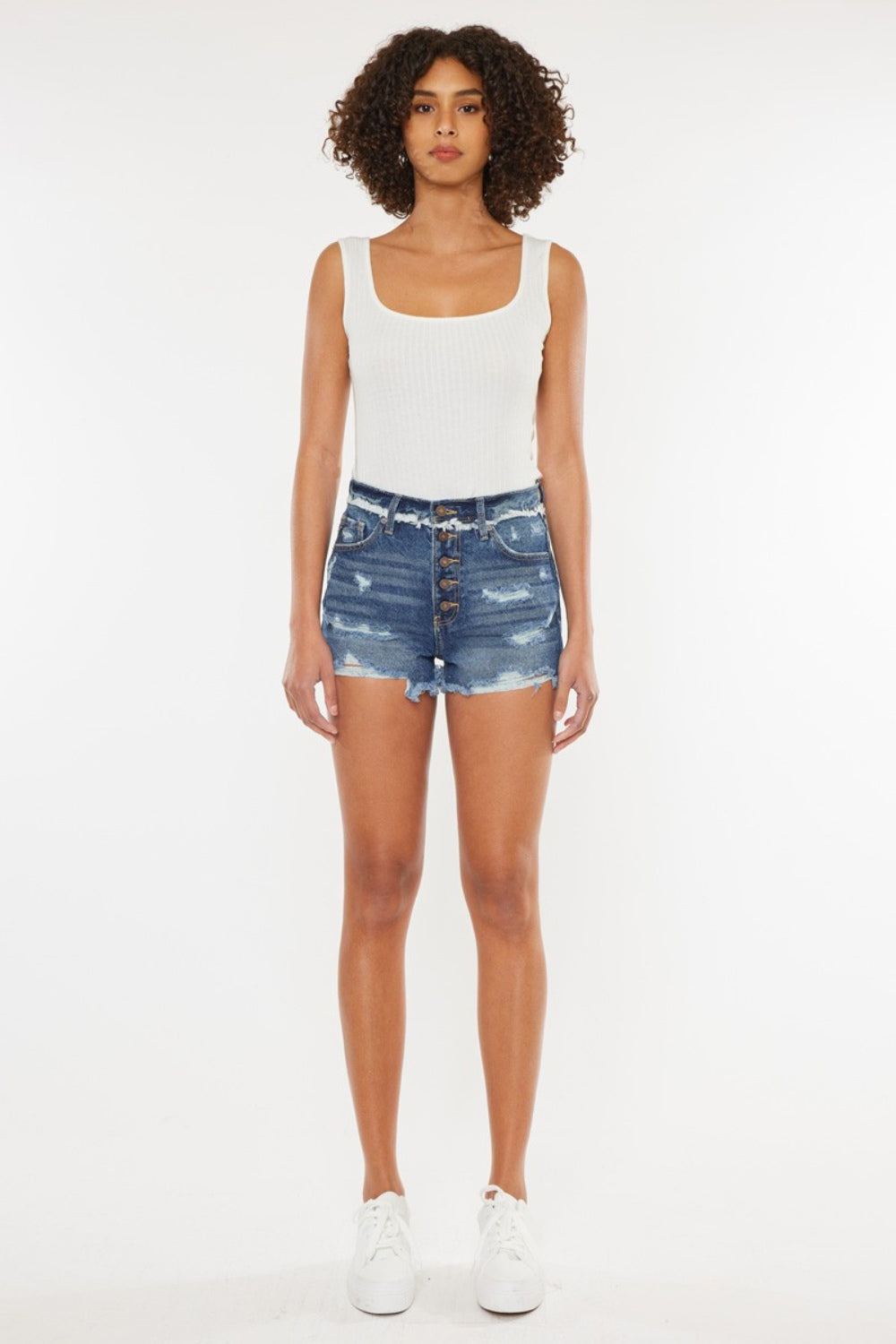 Kancan Distressed Button Fly Denim Shorts Denim Shorts