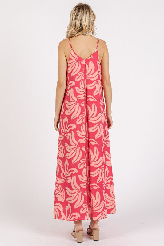 Mittoshop Printed V-Neck Maxi Cami Dress with Pockets