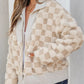 Checker Sherpa Corduroy Patchwork Zip Up Jacket - DAVERRI FASHIONS
